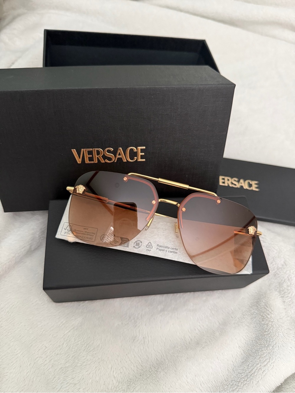 Versace VE2296 Square Sunglasses for Women, Gold/Brown Gradient